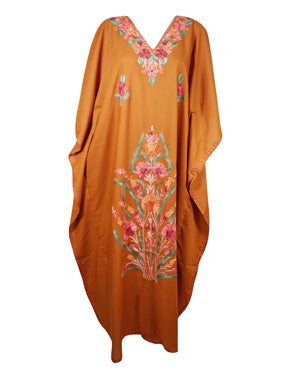 Embroidered Caftan Maxi dress Orange Handmade Kashmiri Kaftan  L-3XL