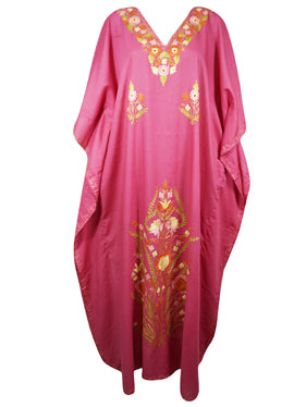 Womens Kaftan Maxi Dress Pink Floral Embroidered Caftan L-3XL