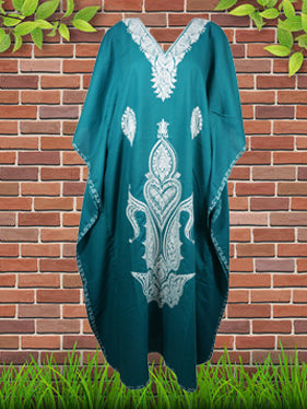 Aari Embroidered Kaftan Maxi Dress, Green Kahmir Caftans  L-2XL