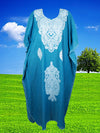 Women's Kaftan Maxi Dress Blue Embroidered Caftans L-2XL