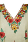 Yellow Maxidress, Floral Embroidered Resort Kaftan Dresses L-2XL