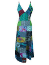 Womens Patchwork Maxi Dress Blue Printed Long Dresses M/L