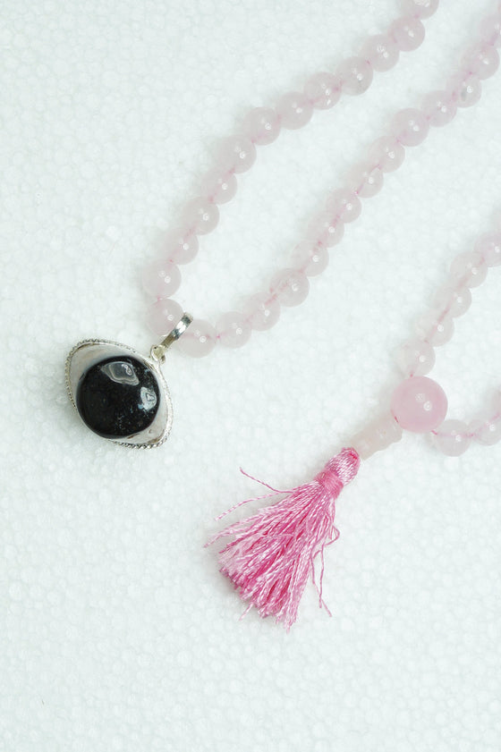 Love Rose quartz mala Evil eye Protection pendant Mala