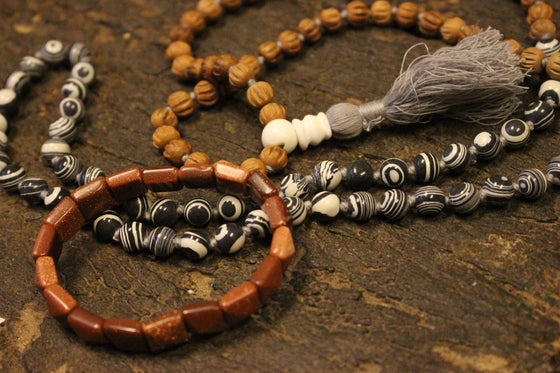 VEDAMALAS SMOKY OBSIDIAN Meditation mala for Protection Rudraksha Mala