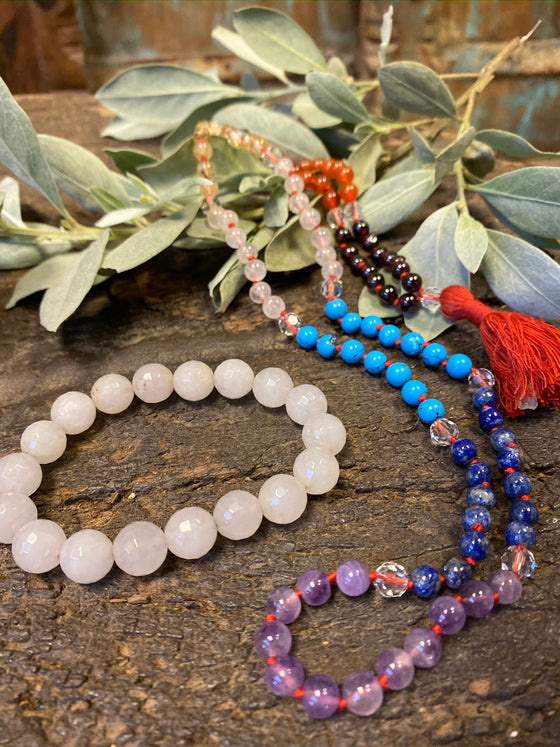 Chakra Healing REiki Malabeads, Moonstone Wrist Bracelet Diamond Cut