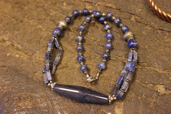 Bohemian Jewelry Lapiz Lazuli Blue Beaded Necklace Twisted Beads