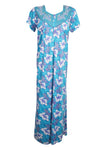 Soft Knit Caftan Dresses, Kaftan Maxi Dresses Blue Floral Nightgown L