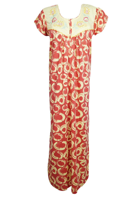 Maxi Dress, Red Yellow Floral Printed Caftan Dresses, M